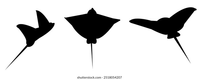 stingray silhouette set collection. isolated black on white background. sea, animal. vector illustration.