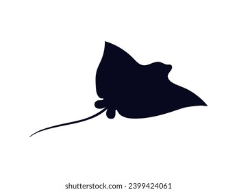 Stingray silhouette, vector illustration isolated on white background. Sea animal simple icon. Object for design, devilfish and sea underwater life element. Black manta ray