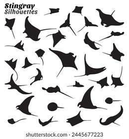 Stingray silhouette vector illustration set.