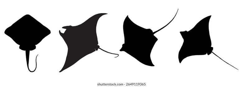 Stingray silhouette,Isolated set stingray on white background,Stingray icon vector collection.Vector illustration