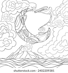 Stingray in the sky line art design.