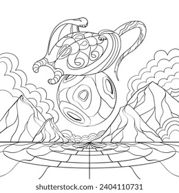 Stingray in the sky line art design.
