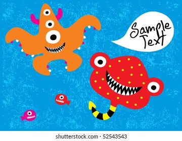 stingray and starfish monster doodle