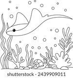 Stingray is swimming undersea coloring page 