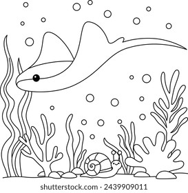 Stingray is swimming undersea coloring page 