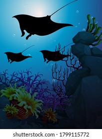 Stingray in underwater scene illustration