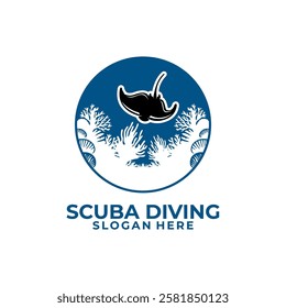 Stingray and Underwater view logo vector. Scuba Diving Logo Design Vector Template