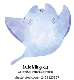 Stingray watercolor vector illustration. Marine, ocean, sea, Manta