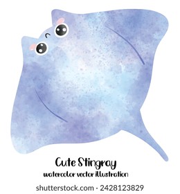 Stingray watercolor vector illustration. Marine, ocean, sea, Manta