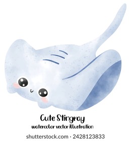 Stingray watercolor vector illustration. Marine, ocean, sea, Manta