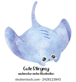 Stingray watercolor vector illustration. Marine, ocean, sea, Manta