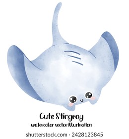 Stingray watercolor vector illustration. Marine, ocean, sea, Manta