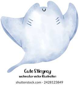 Stingray watercolor vector illustration. Marine, ocean, sea, Manta