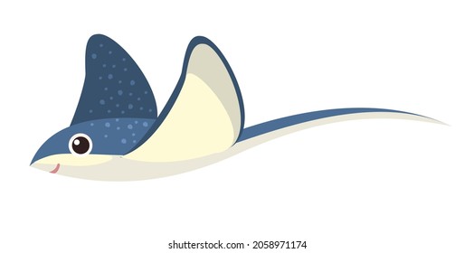 Stingray. Wild animals. Underwater world. Aquarium or tropical marine. Isolated on white background. Illustration in cartoon style. Flat design. Vector art.