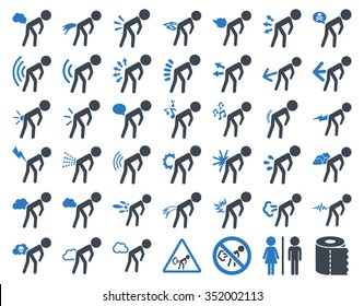 Stink kids vector icon collection. Style is bicolor flat symbols, smooth blue colors, rounded angles, white background.