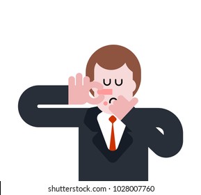 Stink Man Close nose. Guy and Bad smell. Vector illustration