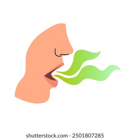 Stink from unbrushed teeth, bad smelly breath. Green smoke for unpleasant aromas authors work