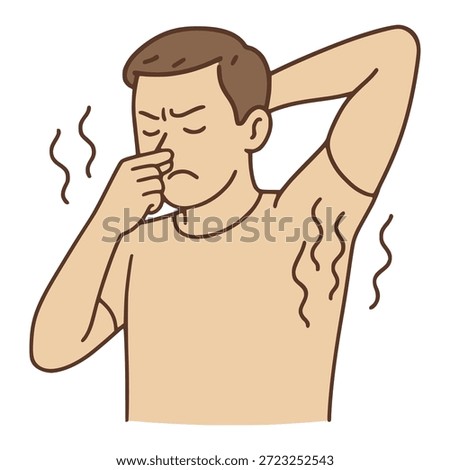 Stinky armpit hygiene smell flat color vector illustration template design