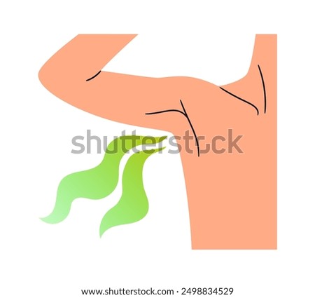 Stinky armpit with terrible sweat. Concept of unwashed body and poor hygiene in green smell authors work