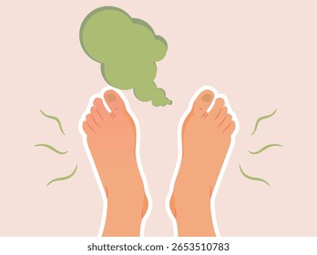 
Stinky Bad Odor Feet Vector Concept Illustration. Person having a problem because of sweating or a bacterial infection
