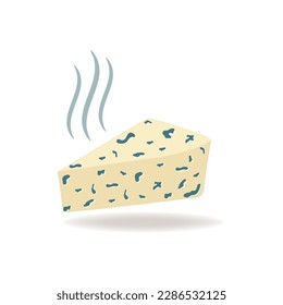 Stinky blue cheese wedge, smelly food vector illustration.