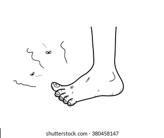 Stinky Foot, a hand drawn vector doodle illustration of a stink foot because of bad hygiene.