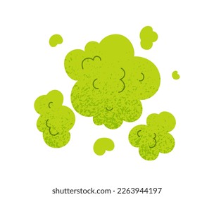 Stinky green cloud concept. Sticker for social networks and messengers. Vapor and flatulence, essence. Spoiled and rotten food and poison. Cartoon flat vector illustration