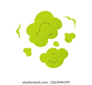 Stinky green cloud concept. Toxic chemical release and release of harmful elements into atmosphere. Graphic element for website. Bad smell and aroma. Cartoon flat vector illustration