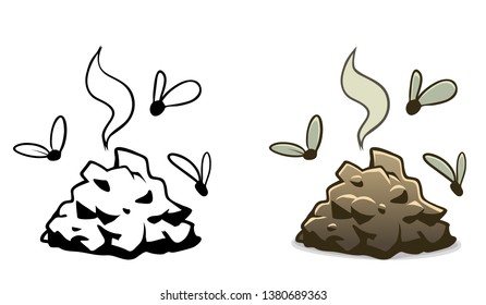 Stinky Pile With Flies Cartoon Vector illustration