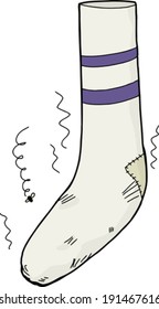 Stinky worn out sock with dead fly dropping