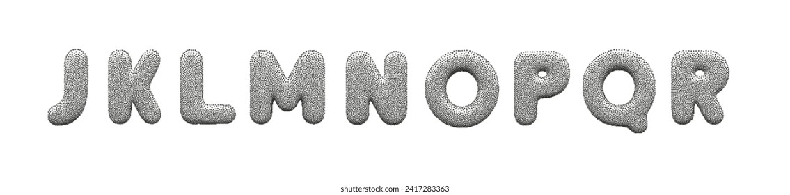 Stipple 3d letters J, K, L, M, N, O, P, Q and R  on a white background.