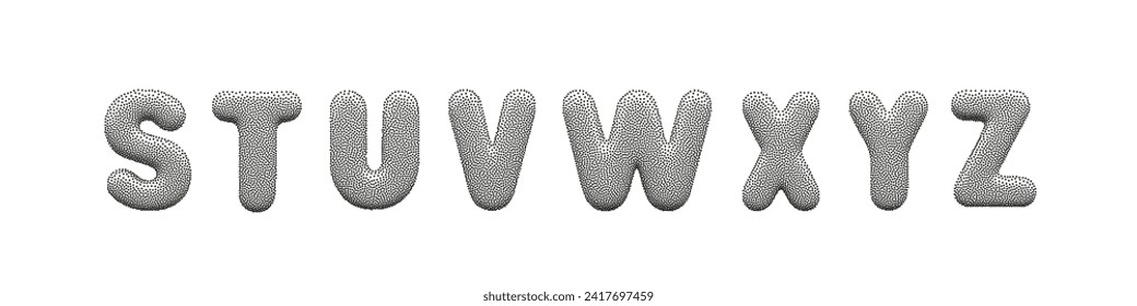 Stipple 3d letters S, T, U, V, W, X, Y and Z on a white background.