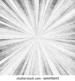 Stipple Burst. Black And White Grainy Dotwork Design. Pointillism Pattern. Stippled Vector Illustration.