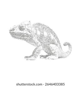 Ilustração de camaleão pontilhado - Réptil exótico desenhado à mão em estilo de arte de ponto	
