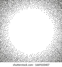 Stipple circle frame. Vector dotted halftone background with round frame