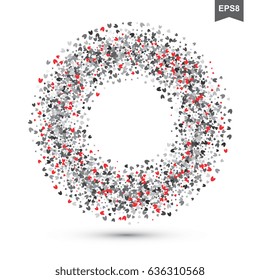 Stipple Dot Backgrounds with Little Silver and Red Hearts. Halftone Pattern or Texture. Vector Illustration