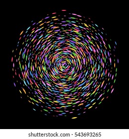 Stipple dots halftone texture. Colorful sharp oval sequins glitter round background template. Swirl circle vector illustration. Good for luxury poster banner advertising design.