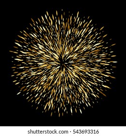 Stipple dots halftone texture. Golden sharp oval sequins glitter round background template. Firework burst vector illustration. Good for luxury poster banner advertising design.