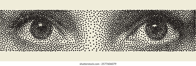 Stipple dotted cutout eyes for trendy y2k retro collages. Vector textured photocopy effect female sight