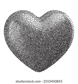 Stipple dotted heart shape for trendy y2k Valentines day retro collage. Vector textured photocopy effect 3d heart