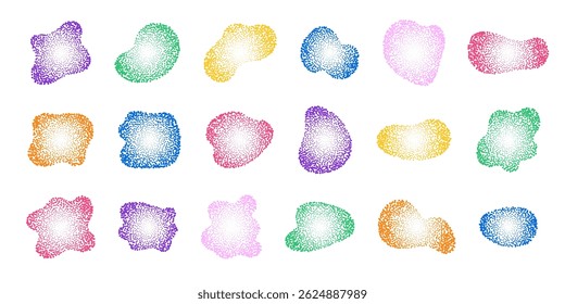 Conjunto de formas orgánicas de efecto Stipple. Colección de Elementos de diseño de gradiente punteado