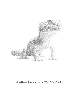 Ilustração Gecko Ponta - Réptil desenhado à mão em estilo vintage Dotwork	
