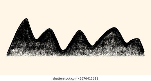 Stipple Grain Mountain. Paisaje de puntos de textura de Naturaleza. Ilustración vectorial Grunge de fondo de ruido 