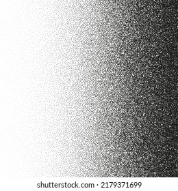 Stipple pattern, dotted geometric background. Stippling, dotwork drawing, shading using dots. Pixel disintegration, random halftone effect. White noise grainy texture. Vector illustration