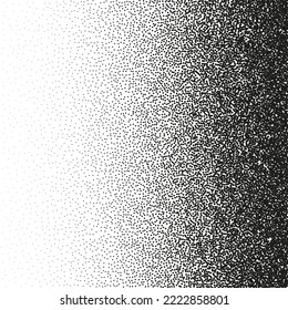 Stipple pattern, dotted geometric background. Stippling, dotwork drawing, shading using dots. Pixel disintegration, random halftone effect. White noise grainy texture. Vector illustration