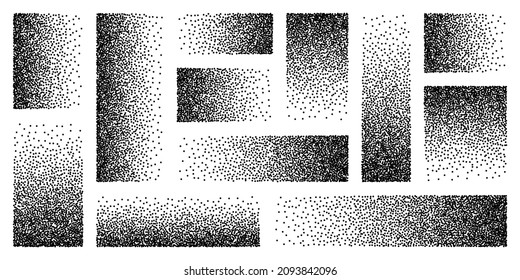 Stipple pattern  dotted rectangular design elements  Stippling  dotwork drawing  shading using dots  Pixel disintegration  random halftone effect  White noise grainy texture  Vector illustration