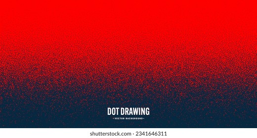 Stipple pattern, red dotted geometric background. Stippling, dotwork drawing, shading using dots. Pixel disintegration, random halftone effect. White noise grainy texture. Vector illustration