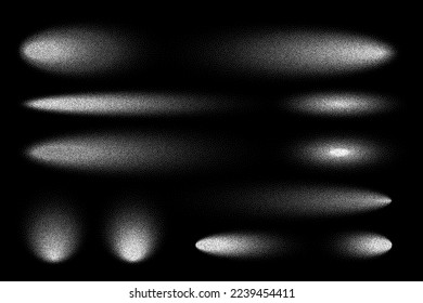 Stipple Schatten gesetzt, gepunktete Design-Elemente. Abblindender Farbverlauf. Pflügen, Zeichnen, Schatten mit Punkten. Pixelauflösung, Halbtoneffekt. Weiße Rauschstruktur graue Textur. Vektorgrafik