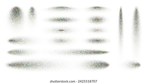 Conjunto de sombras punteadas, elementos de diseño punteados. Degradado de desvanecimiento. Punteado, dibujo de puntos, sombreado con puntos. Desintegración de píxeles, efecto de semitonos. Ruido de color textura granulada. Ilustración de vector