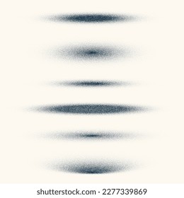 Stipple shadows set, vintage dotted design elements. Fading gradient. Stippling, dotwork drawing, shading using dots. Halftone disintegration effect. White noise grainy texture. Vector illustration